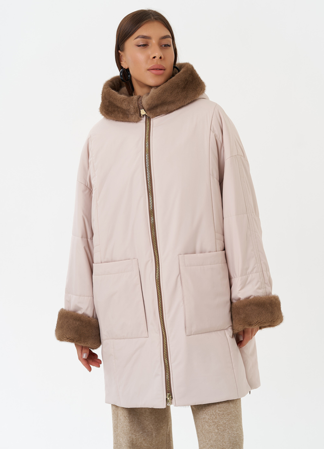 фото Пуховик с отделкой из эко меха под норку модель № 28838