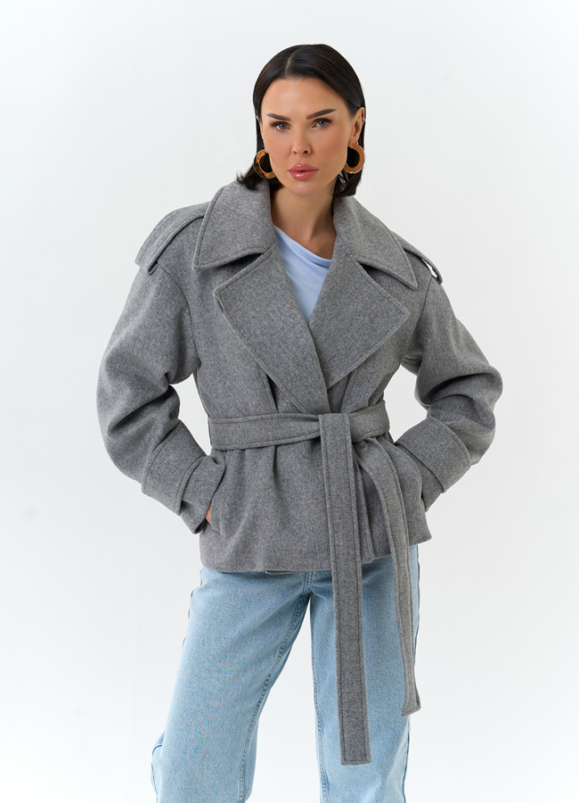 Женское укороченное пальто с английским воротником модель № 32651 универмаг малина