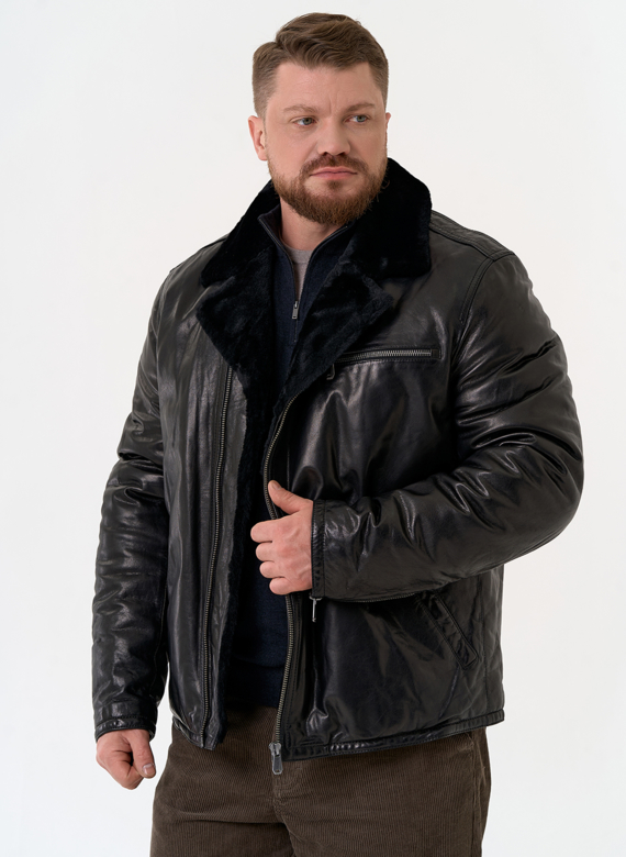 Куртка из натуральной кожи с воротником из овчины