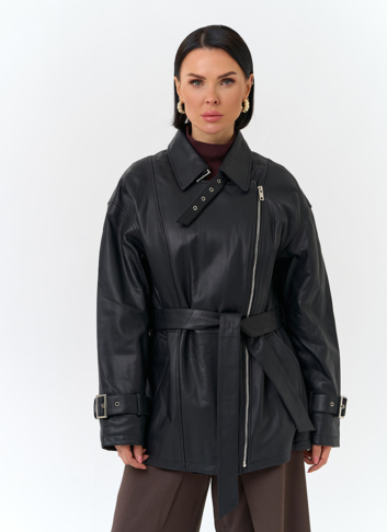 Женская куртка из натуральной кожи с поясом