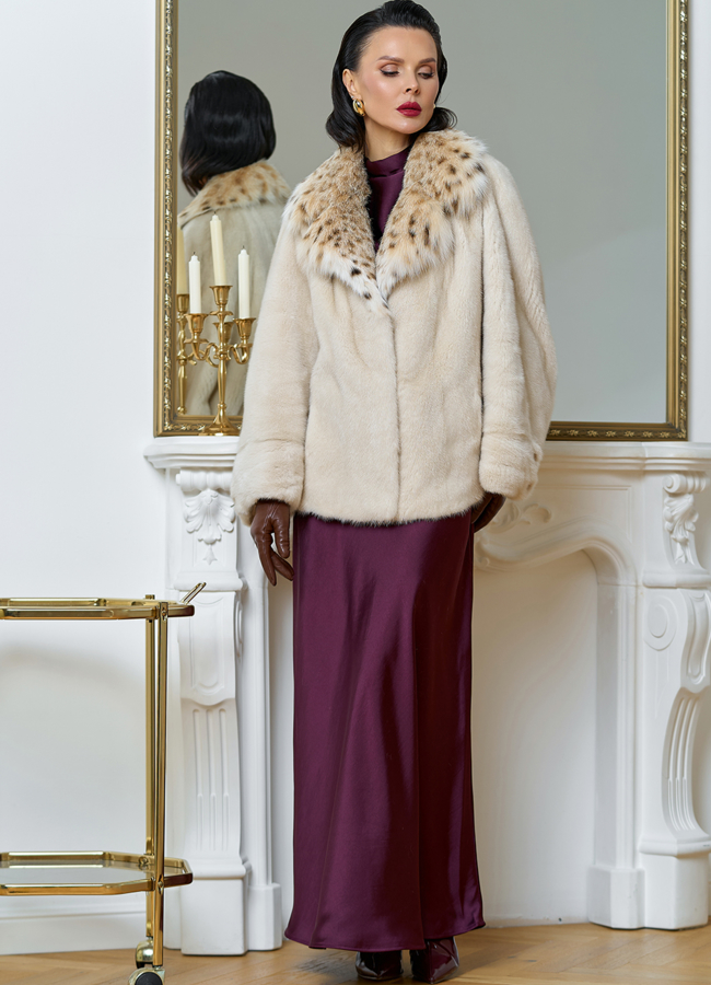 Куртка из меха норки с английским воротником из меха рыси модель № 31169 универмаг малина