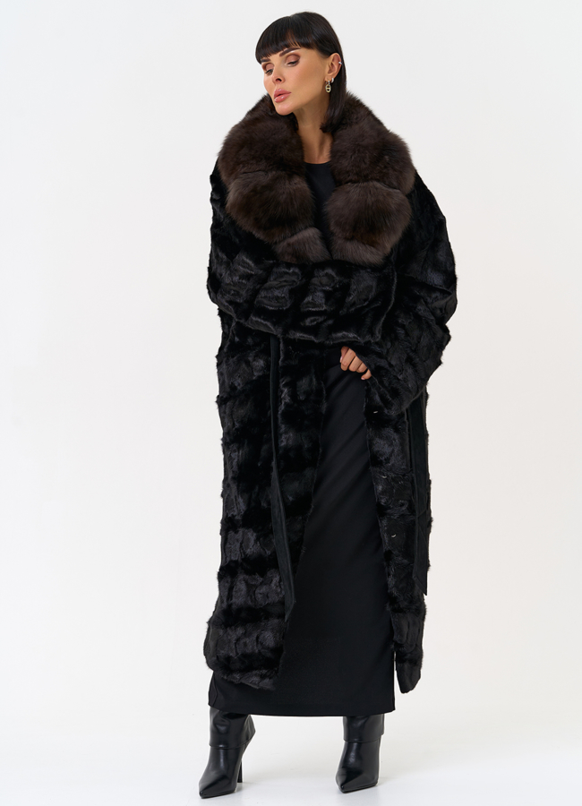 Женская шуба из меха норки с воротником из меха песца модель № 31487 в рассрочку