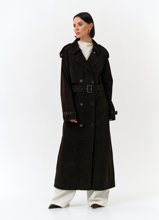 Женский длинный плащ из натуральной замши модель № 32900 универмаг малина