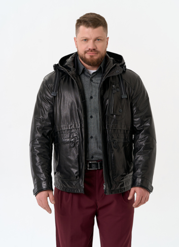 Мужская куртка из натуральной кожи с капюшоном