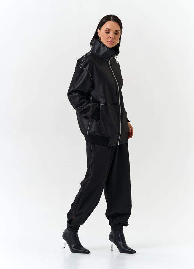 Женский бомбер из эко замши черного цвета модель № 32584 в кредит