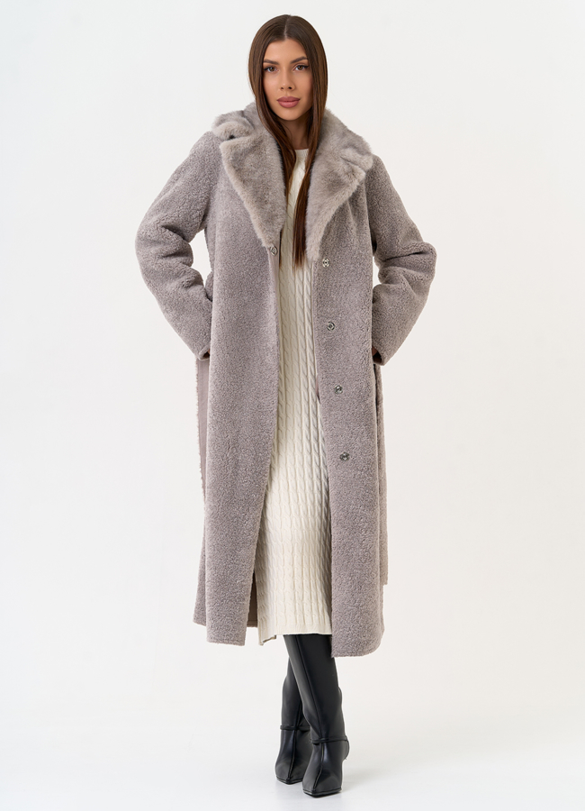 Женская двухсторонняя дубленка из эко замши модель № 31512 универмаг малина