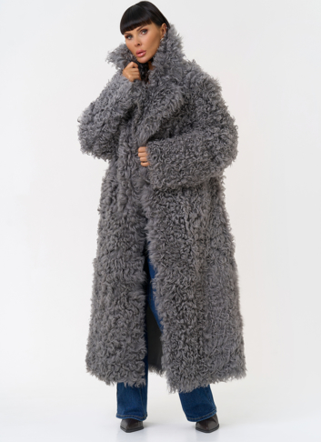 Женская двухсторонняя дубленка с английским воротником