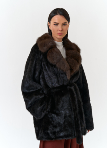 Шуба из меха норки с воротником из меха куницы