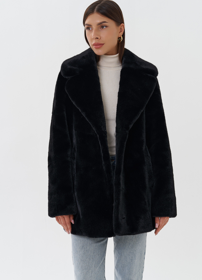 Куртка из эко меха с капюшоном модель № 27748 универмаг малина