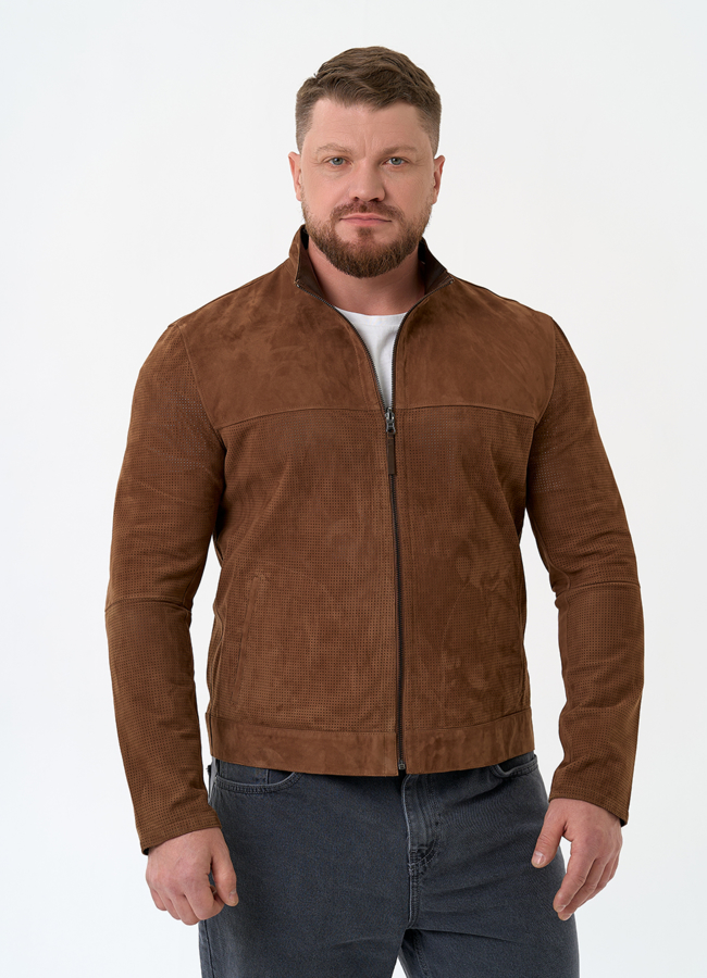 Мужская двухсторонняя куртка из натуральной замши модель № 32868 меха малина